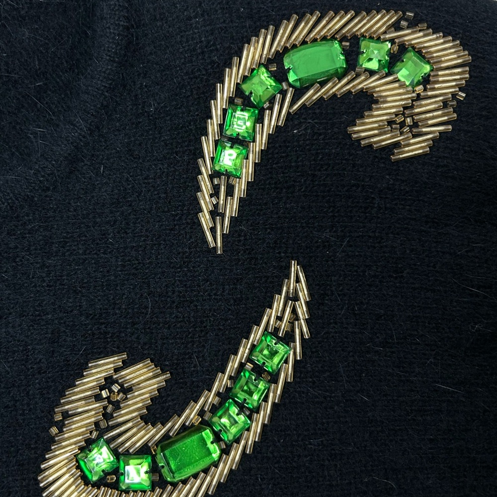 Outlander Vintage Lambswool Angora Sweater Women's Medium Beaded Black Gold - Picture 5 of 11